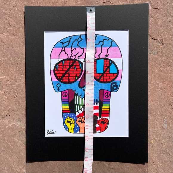 ART: Stand up for your rights! Skull Matted Art print by Gold Tooth; NWOT - Picture 2 of 4